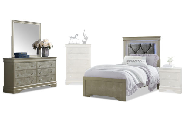 Pompei twin Bed, Dresser and Mirror