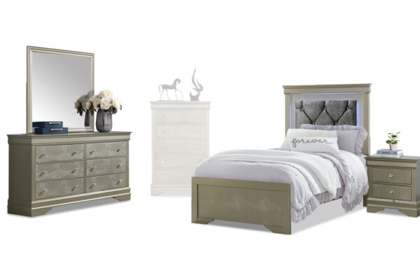 Pompei twin Bed, Dresser, Mirror and Nightstand