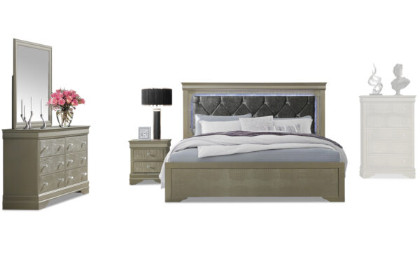 Pompei Bed, Dresser, Mirror and Nightstand