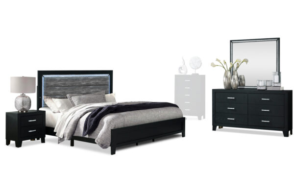 Reid Bed, Dresser, Mirror and Nightstand