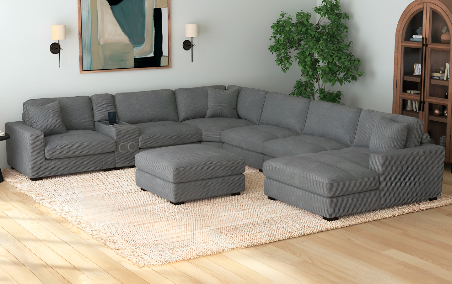 ARIZONA 7 PC MODULAR SECTIONAL  W_SPEAKER IN SENTO CHARCOAL 14