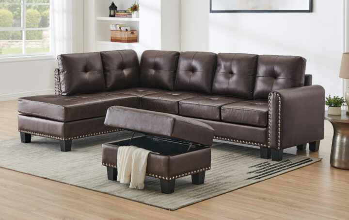 EWING 2PC SECTIONAL W_OTTOMAN IN BROWN 01