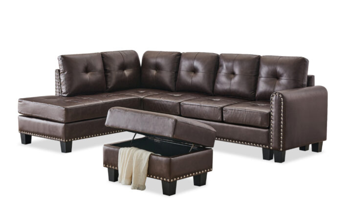 EWING 2PC SECTIONAL W_OTTOMAN IN BROWN