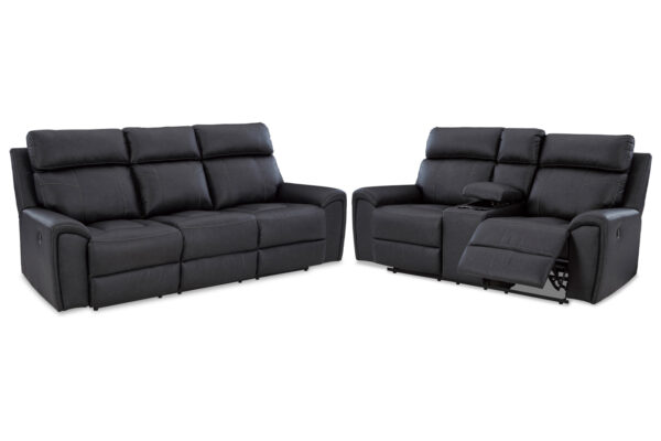 FLORELLE RECLINING SOFA & LOVESEAT IN CHARCOAL BLACK