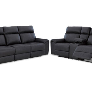 FLORELLE RECLINING SOFA & LOVESEAT IN CHARCOAL BLACK