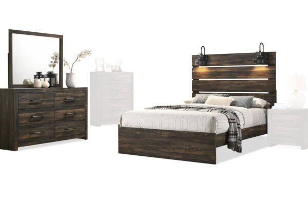 HUDSON TWIN BED, DRESSER, MIRROR IN BROWN