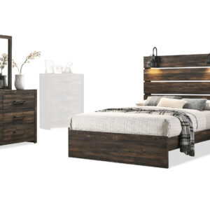 HUDSON TWIN BED, DRESSER, MIRROR & NIGHTSTAND IN BROWN