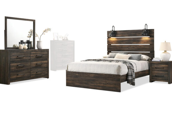 HUDSON TWIN BED, DRESSER, MIRROR & NIGHTSTAND IN BROWN