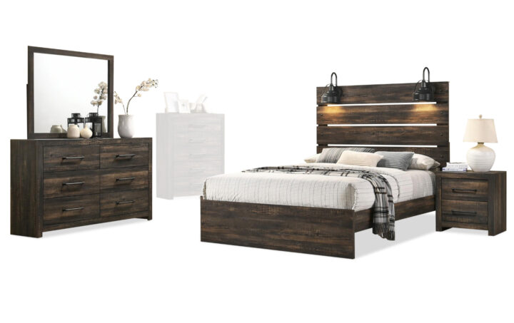 HUDSON TWIN BED, DRESSER, MIRROR & NIGHTSTAND IN BROWN