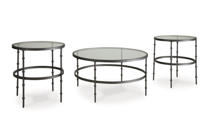 KELLYCO 3PC COFFEE TABLE SET IN GUNMETAL