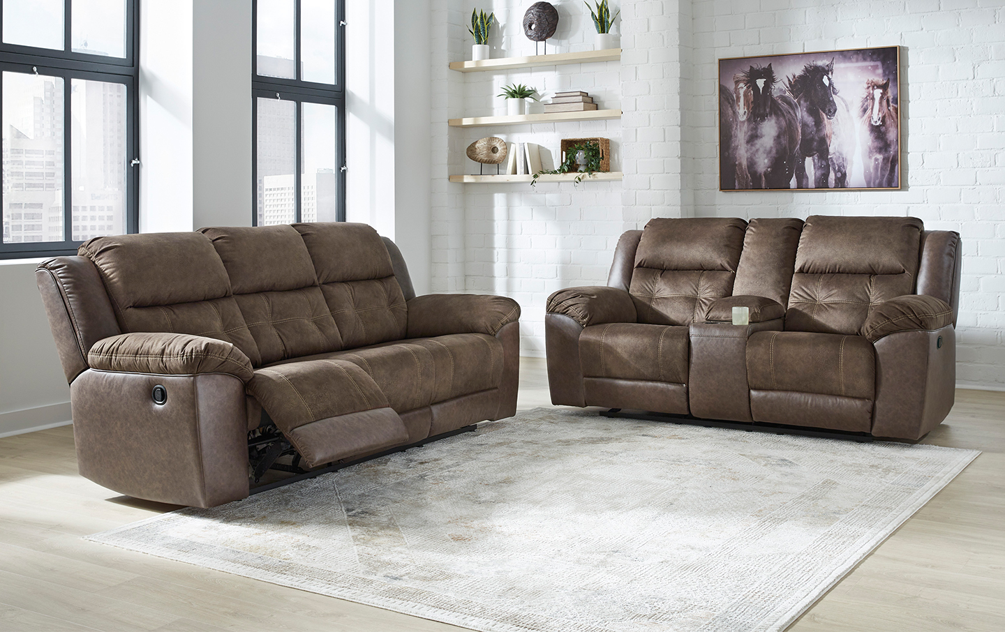 MONTACUTE RECLINING SOFA & LOVESEAT IN BROWN 01