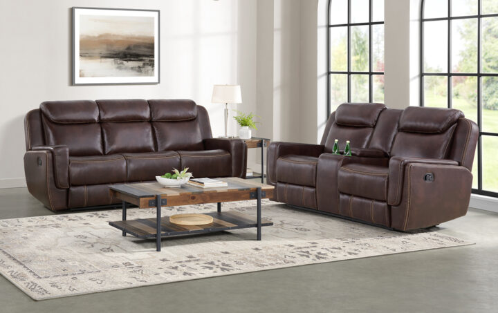 PANTHER RECLINING SOFA & LOVESEAT IN BROWN 01