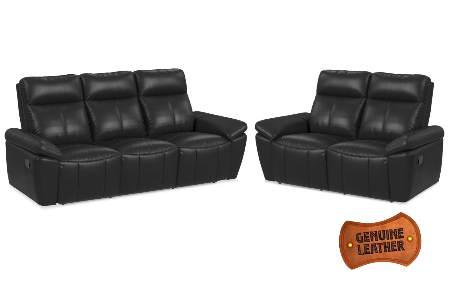 SAGO RECLINING SOFA & LOVESEAT IN BLACK LEATHER