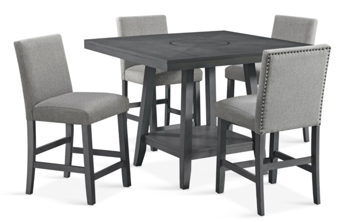 Seneca pub table and 4 stools Grey Fabric in Grey