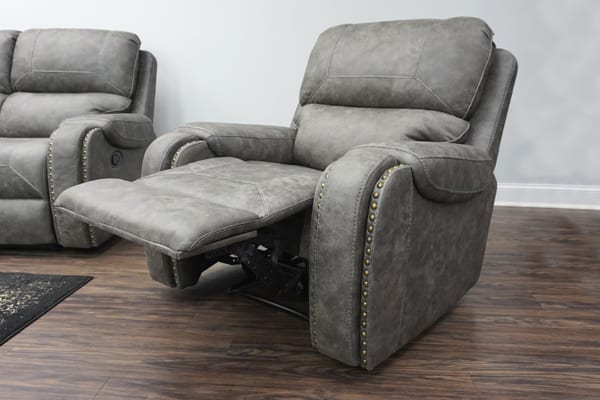 comfortable footrest of a gray recliner chair