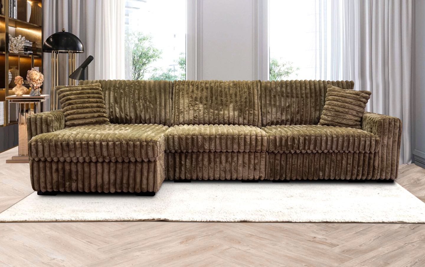 a modular sectional sofa arranged in spacious layout
