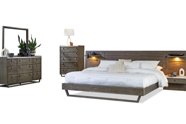 ASHER BED, DRESSER, MIRROR W_2 NIGHTSTAND & CHEST IN BROWN
