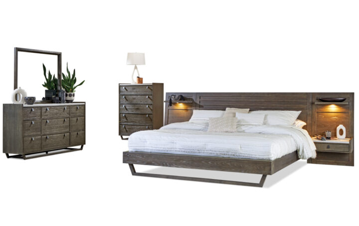 ASHER BED, DRESSER, MIRROR W_2 NIGHTSTAND & CHEST IN BROWN