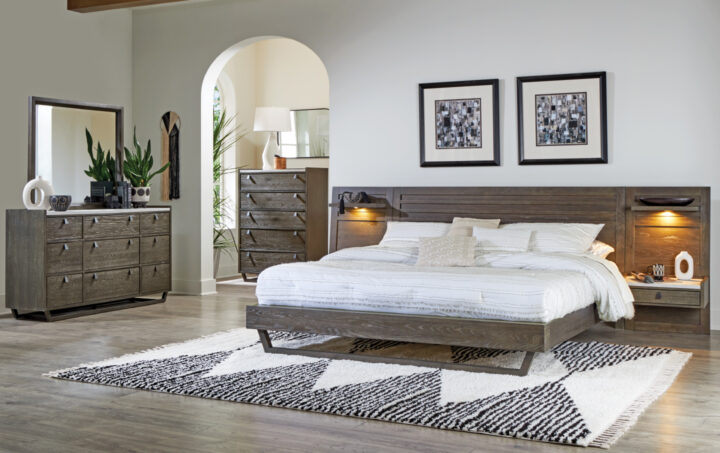 ASHER BED, DRESSER, MIRROR W_2 NIGHTSTAND & CHEST IN BROWN life