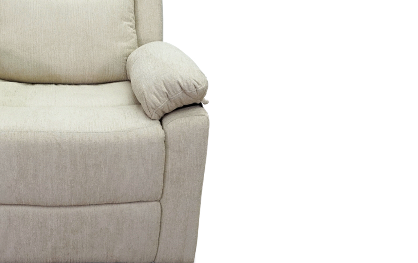 closeup of greige fabric and plush armrest