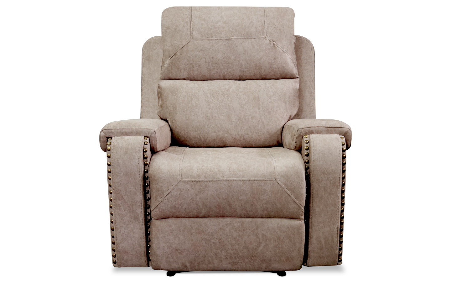 A beige fabric electric bedroom recliner with a traditional style