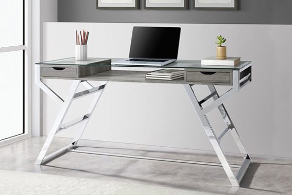 home office desk layout in the corner