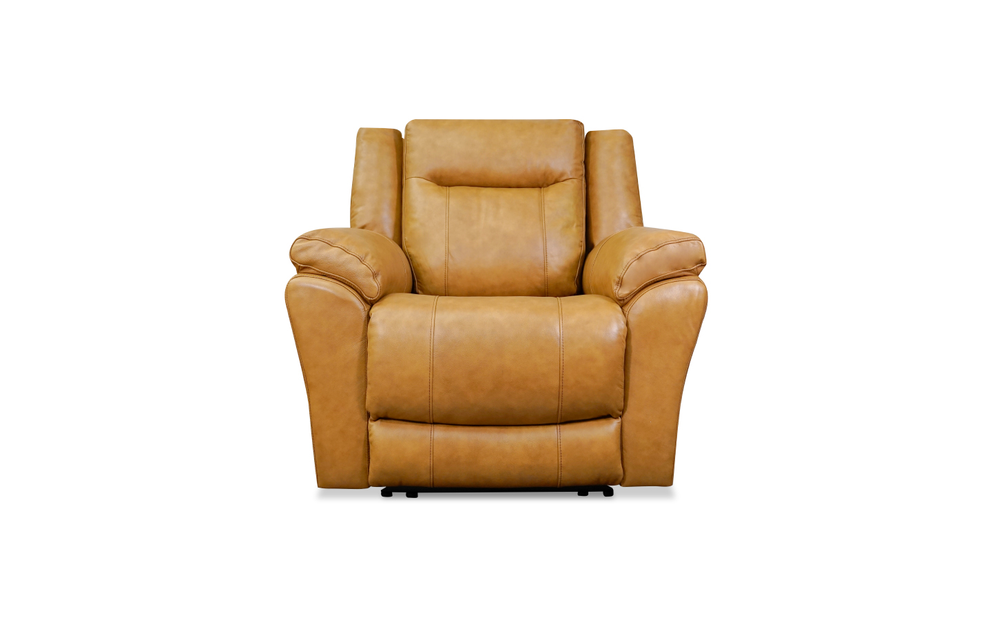 canyon colored leather recliner with plush padding on seat, back, and arms