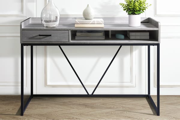 a sleek and stylish home office desk with built-in storage