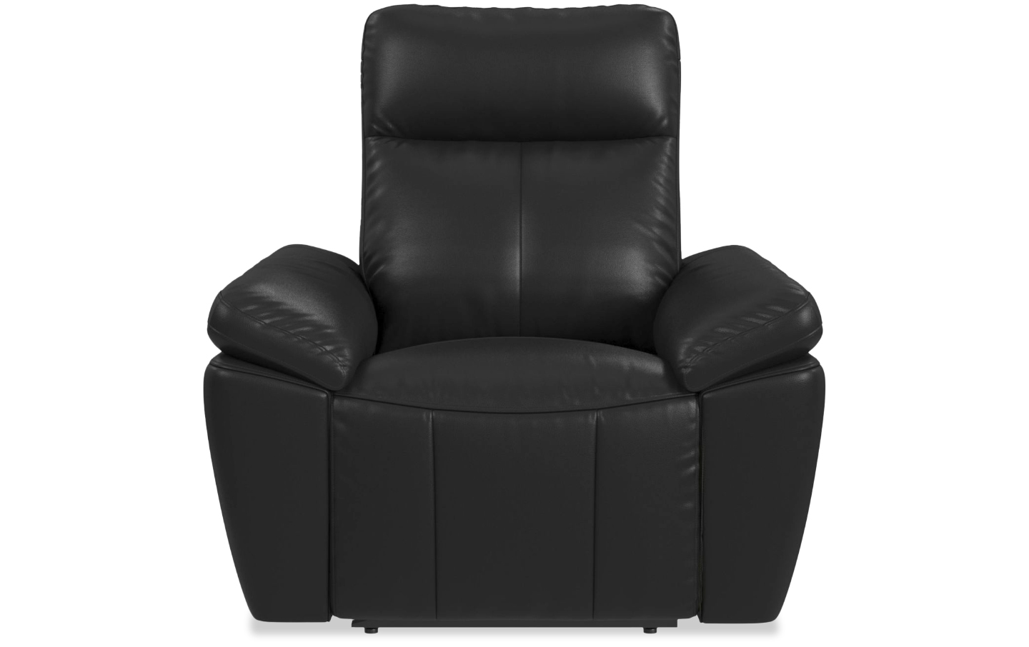 A black leather recliner with high plush backrest and pillowy arms