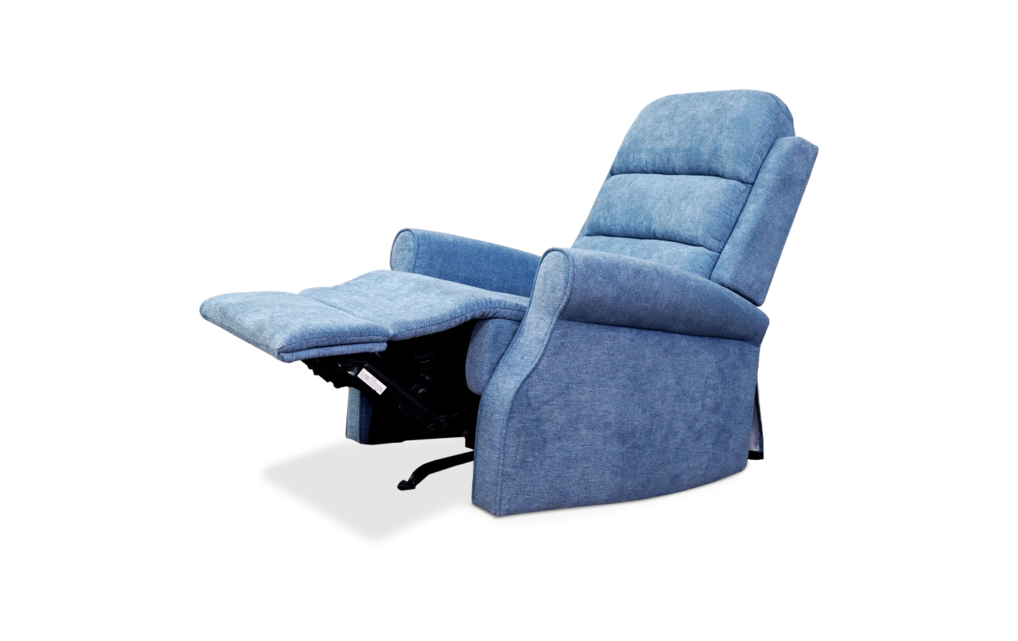 A blue accent recliner with footrest extension